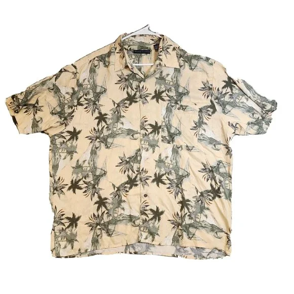 Natural Issue Mens Shirt Beige Floral Hawaiin XL Short Sleeve Button Up - Picture 1 of 16